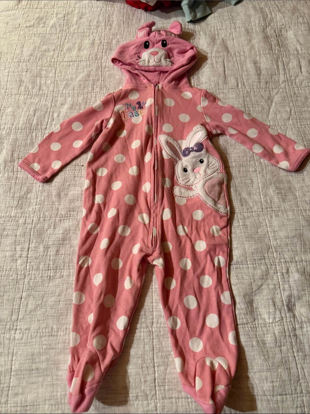 Koala kids my first Easter Pink Polka Dot Bunny Hooded One-Piece for Kids